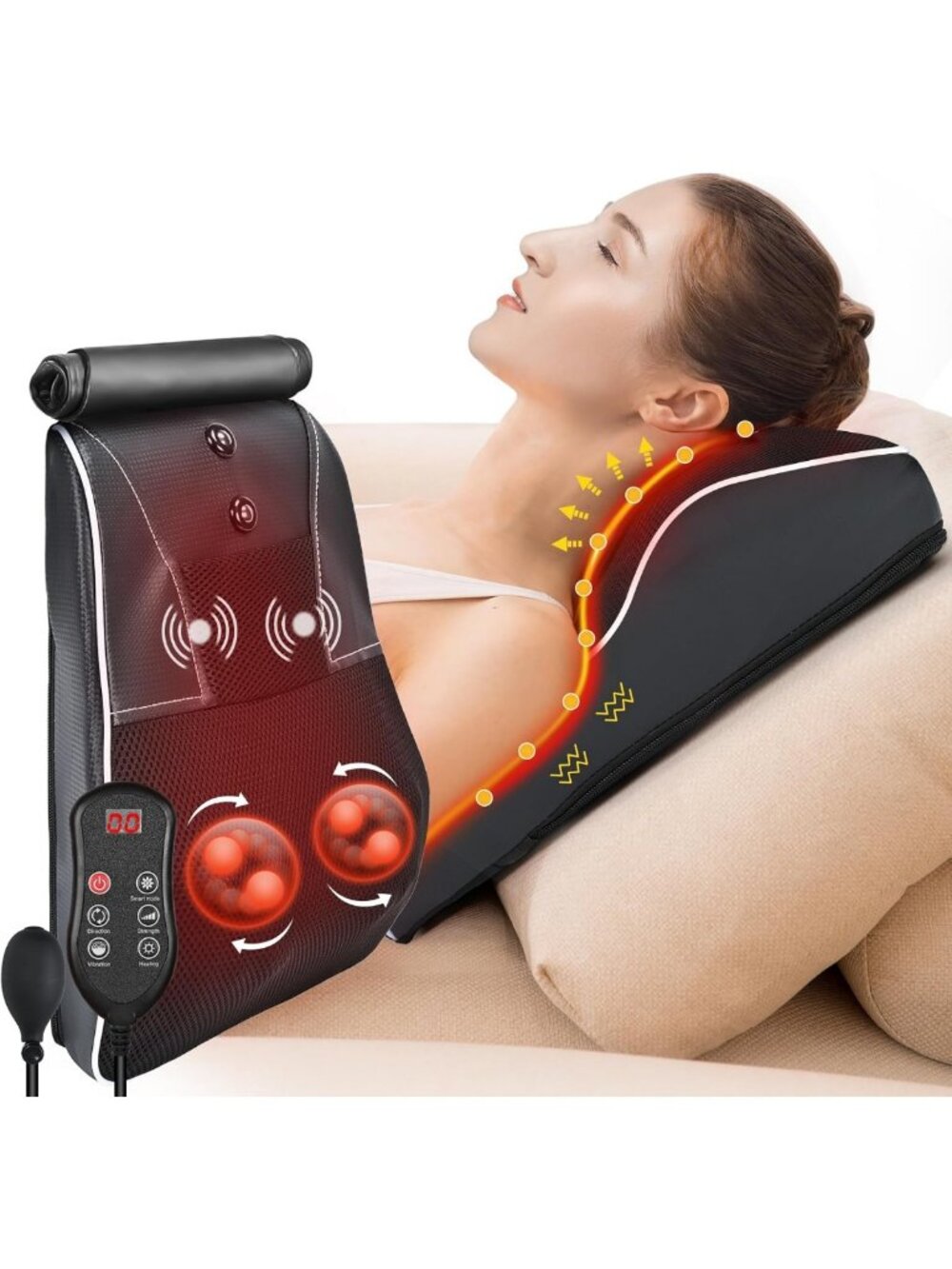 3D Deep Tissue Neck & Back Massager with Heat - Pain Relief Pillow for